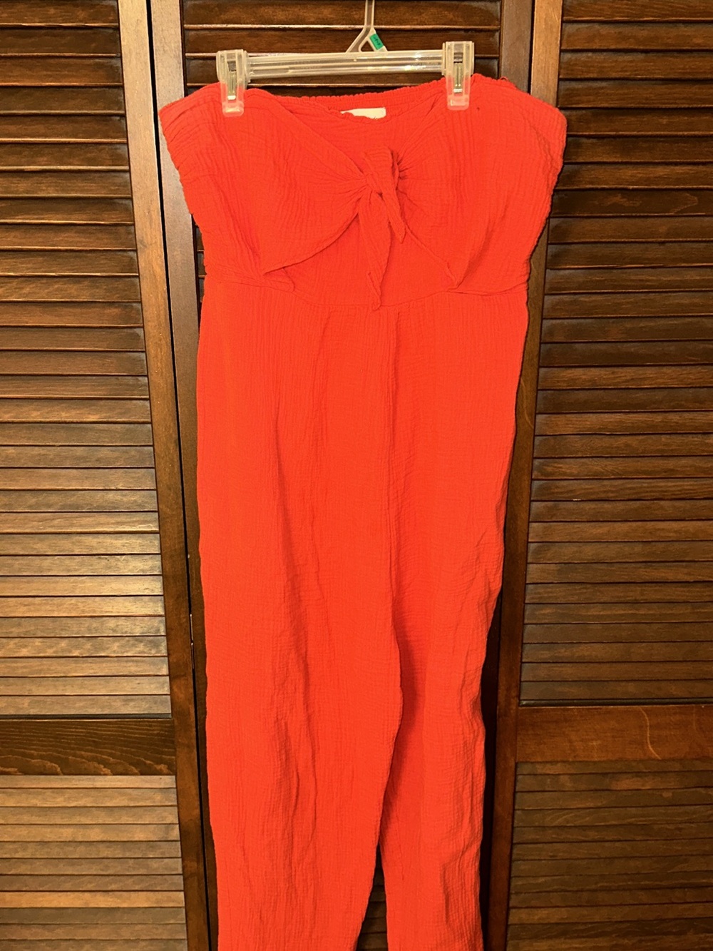Strapless Tie-Front Red/Orange Jumpsuit